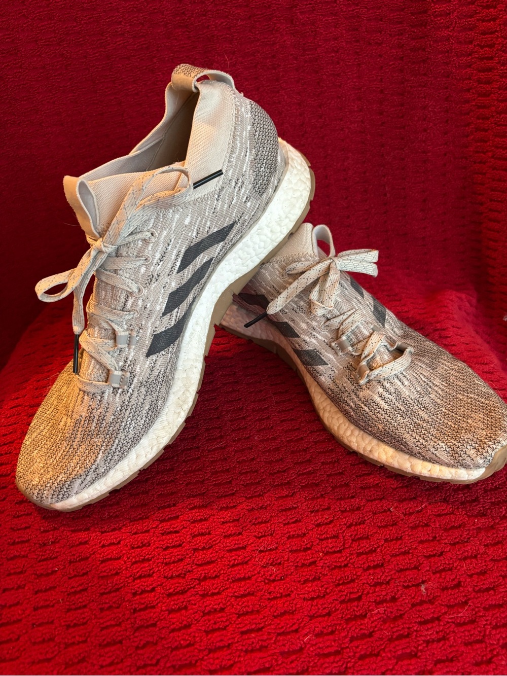 adidas Grey Knit Sneakers with Black Stripes- NWOT
